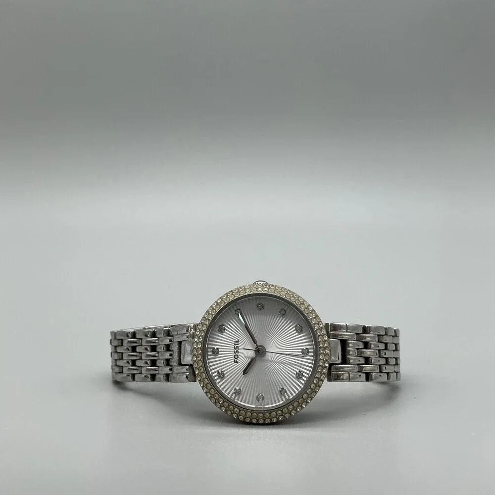 Fossil ES3345 Womens Watch 28mm Silver Tone Stainless Crystals New Battery 6